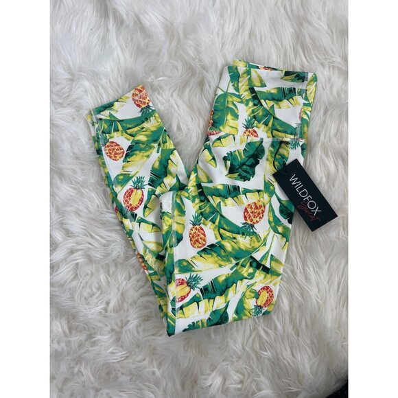 Wildfox Palm & Pineapple Print Leggings Soft Stretchy With Wide Band - Picture 5 of 8
